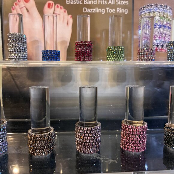 New STRETCH CZ ELASTIC TOE RINGS STAND DISPLAY LOT WHOLESALE BLUE PINK RED GREEN - Picture 9 of 9